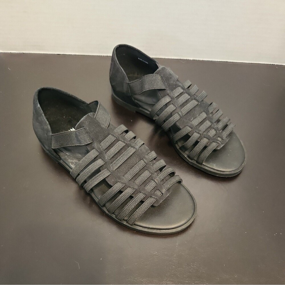 New Eileen Fisher Rato Sandals Sz 5.5 Black Slip On Elastic Sandal Stretch flats